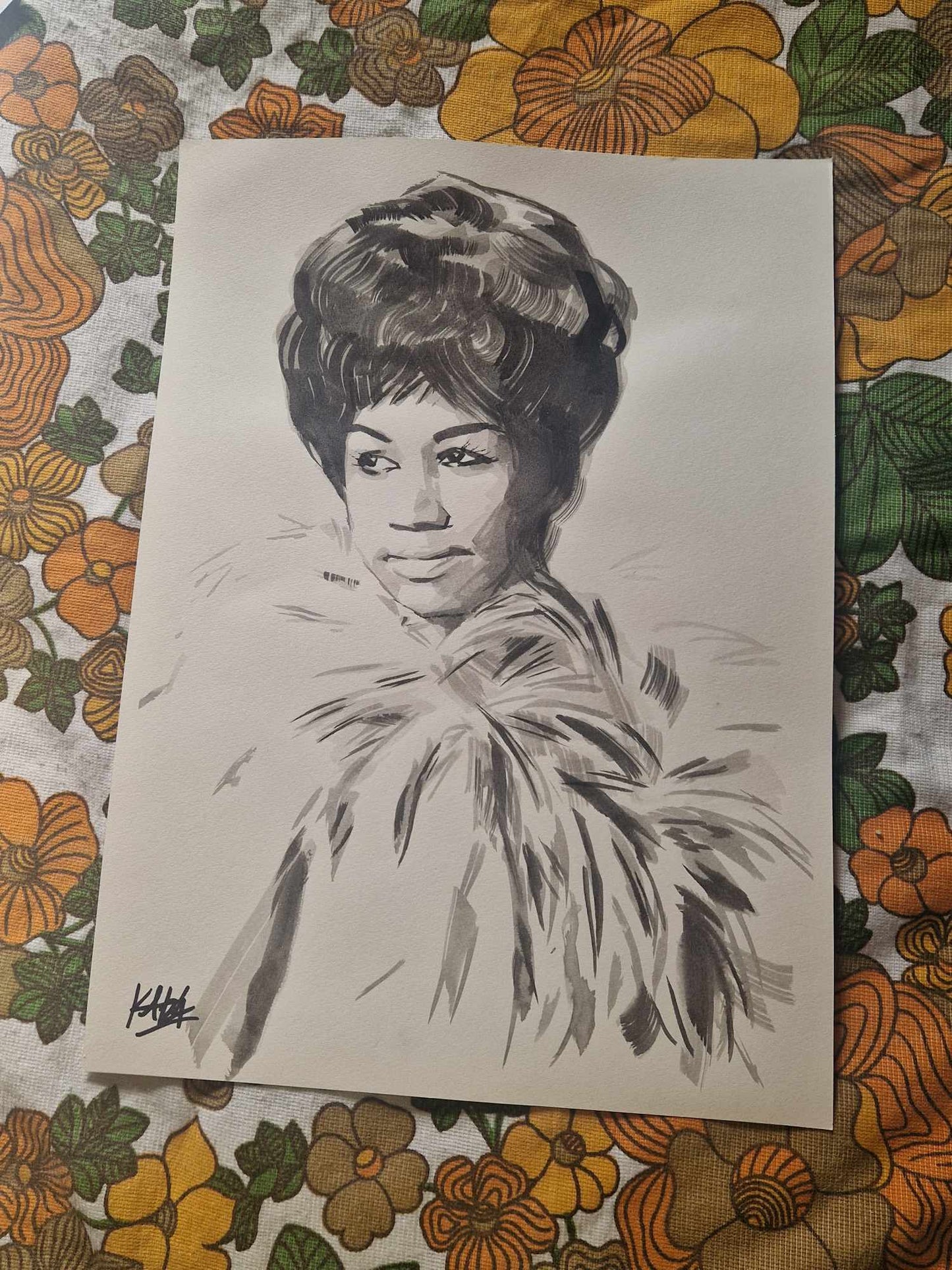 Aretha Franklin Original ink Painting (A3)